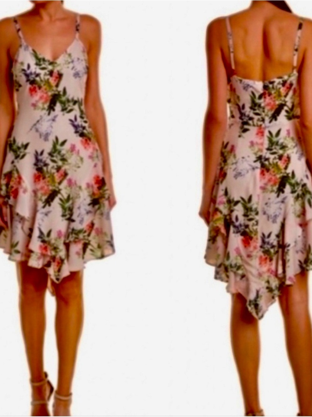 Parker Floral Handkerchief-Hem Mini Dress in Pink and Green